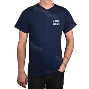 V Yaka Baskılı Tişört